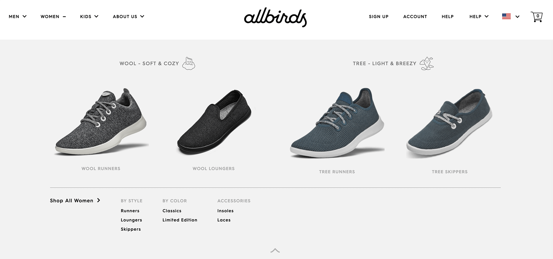 News navigation for the allbirds online store