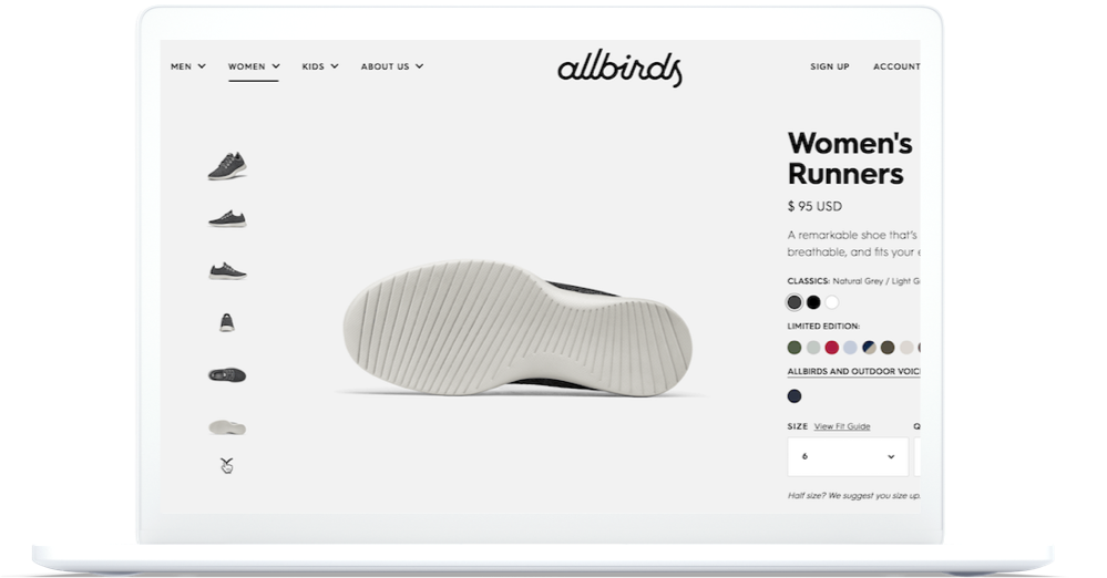 Laptop with the Allbirds online shop